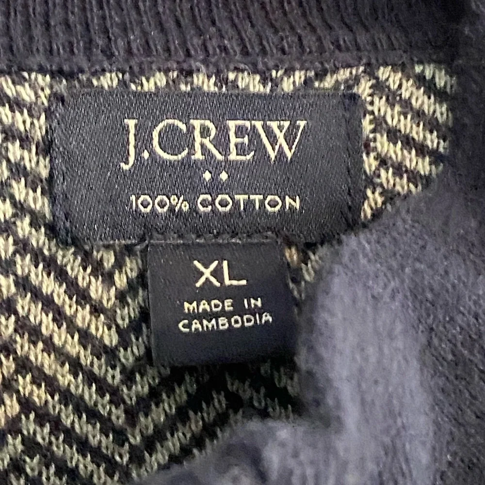 J. Crew Cotton Blue and Grey Half-Zip Sweater in Herringbone